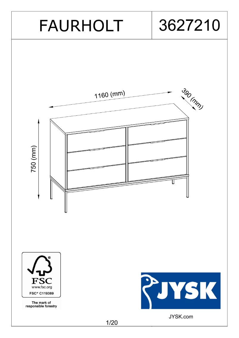 Page n°1 - Manuel utilisateur JYSK Faurholt (116x75x39)
