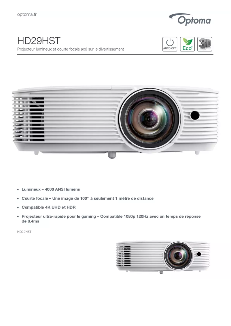 Page n°1 - Fiche technique Optoma HD29HST