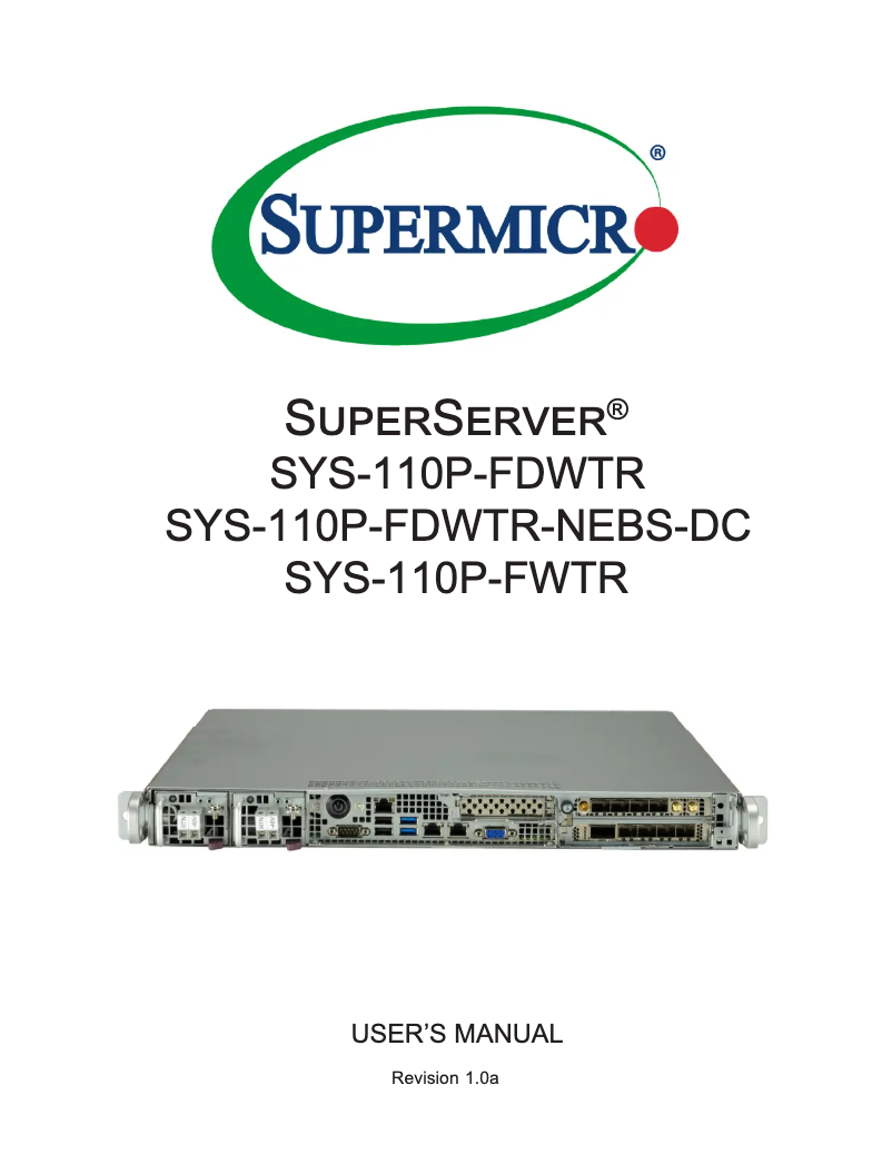 Page 1 de la notice Manuel utilisateur Supermicro SuperServer SYS-110P-FWTR