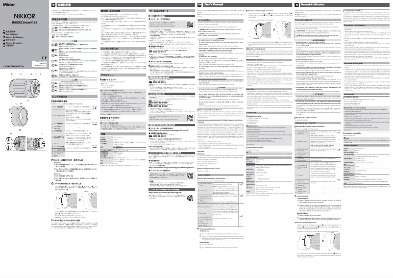 Image de la première page du manuel de l'appareil Nikkor Z 35mm f/1.8 S