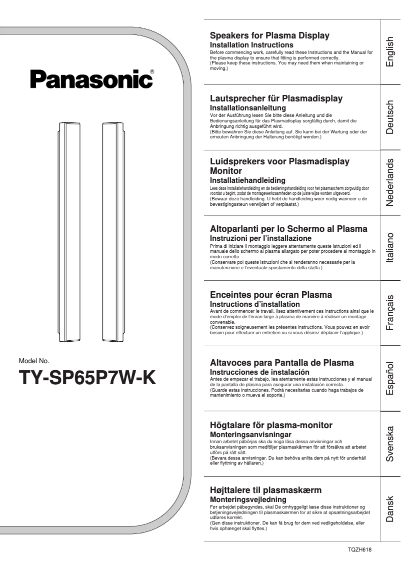 Image de la première page du manuel de l'appareil TY-SP65P7WK