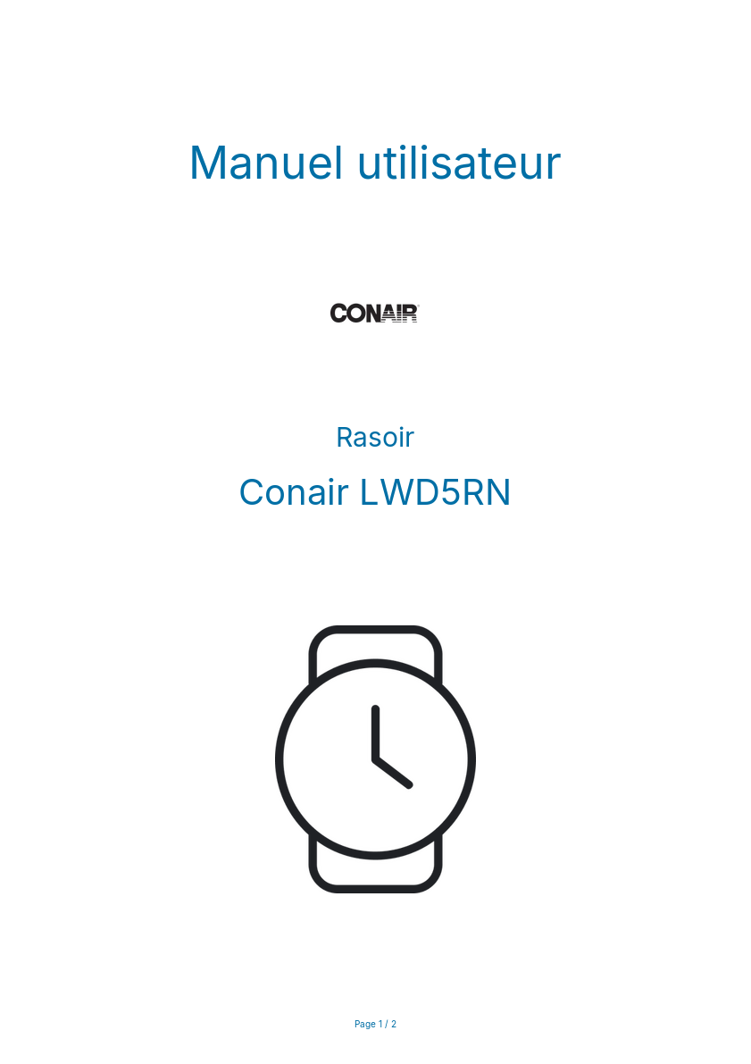 Page n°1 - Manuel utilisateur Conair LWD5RN