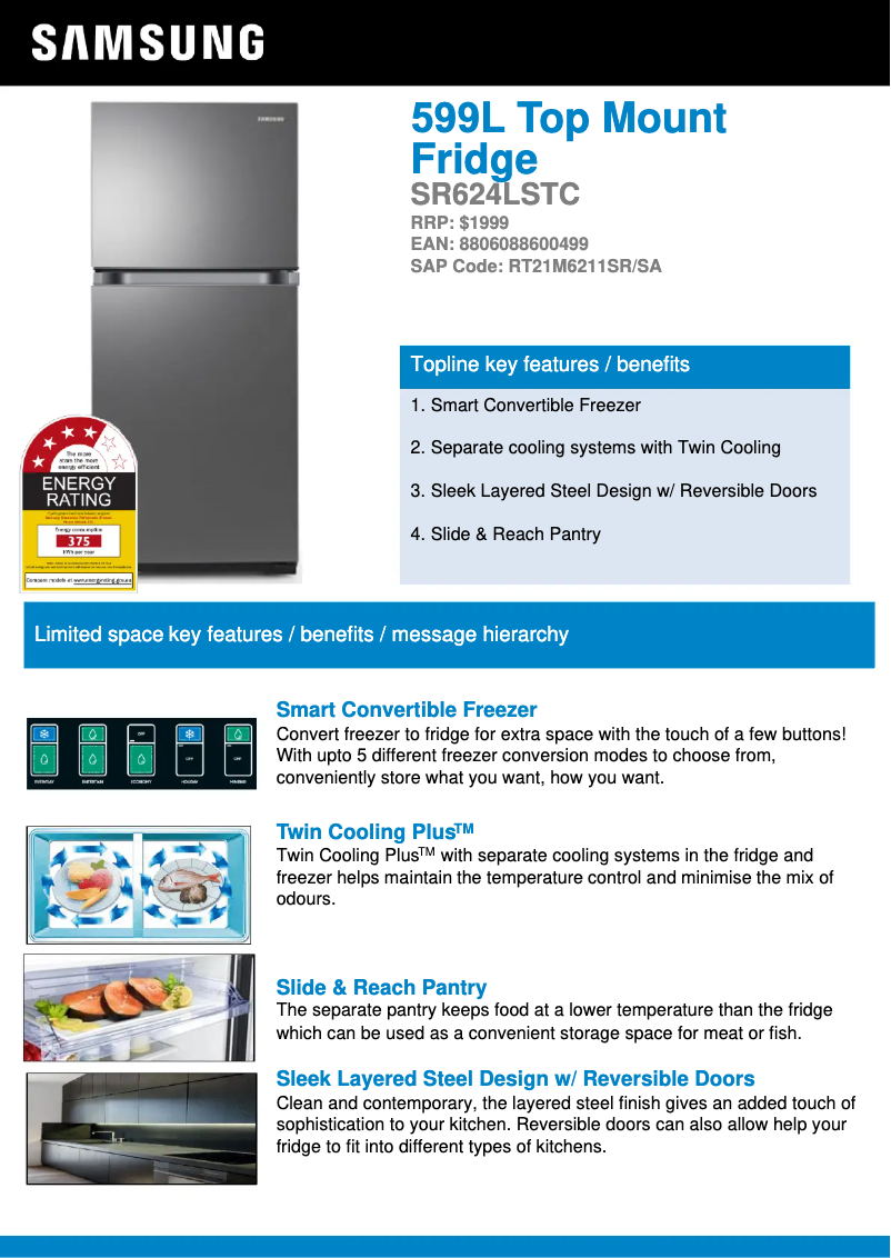 Page 1 de la notice Fiche technique Samsung SR624LSTC