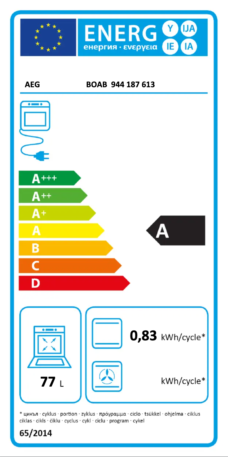 Page n°1 - Label énergétique AEG BOA
