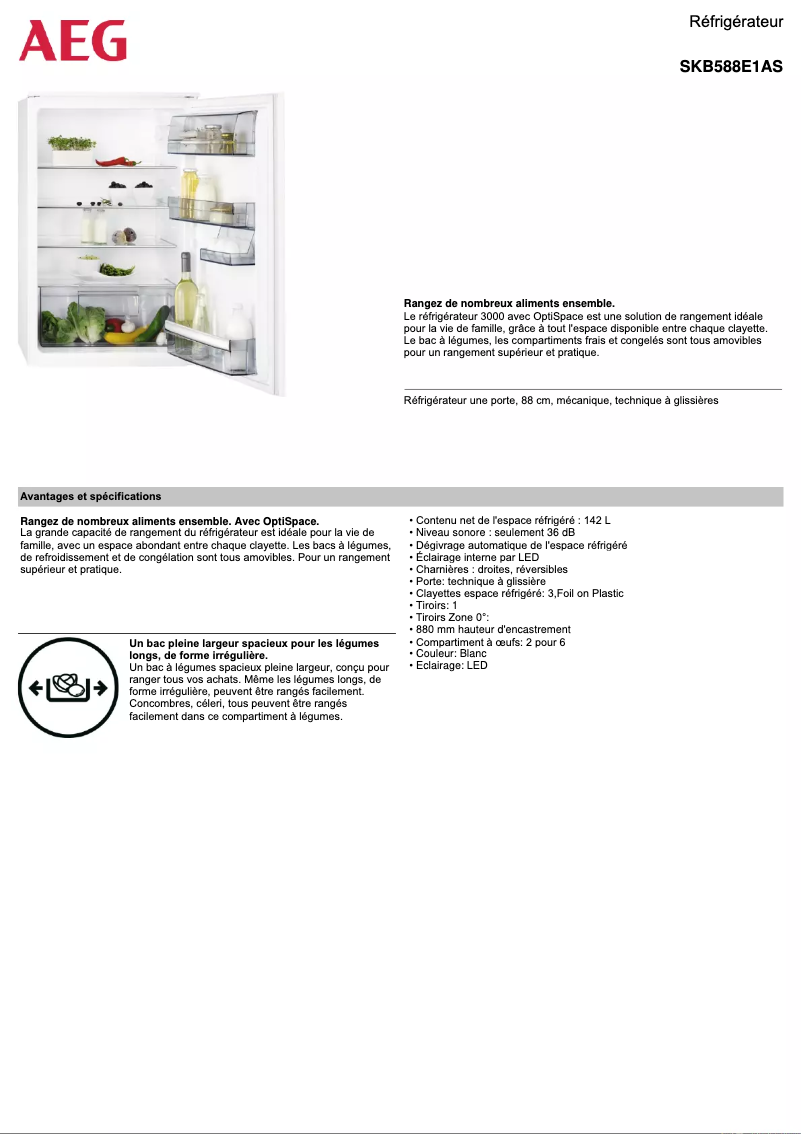 Page 1 de la notice Fiche technique AEG SKB588E1AS