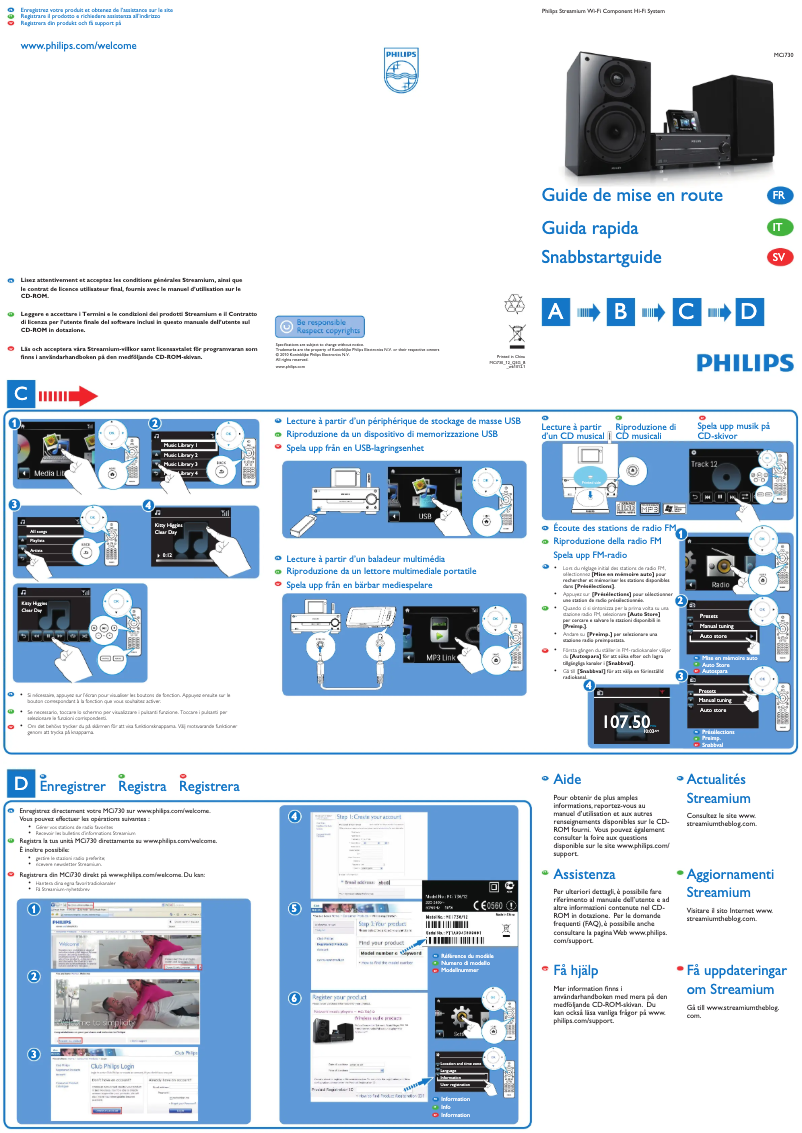 Page n°1 - Guide de démarrage rapide Philips Streamium MCI730