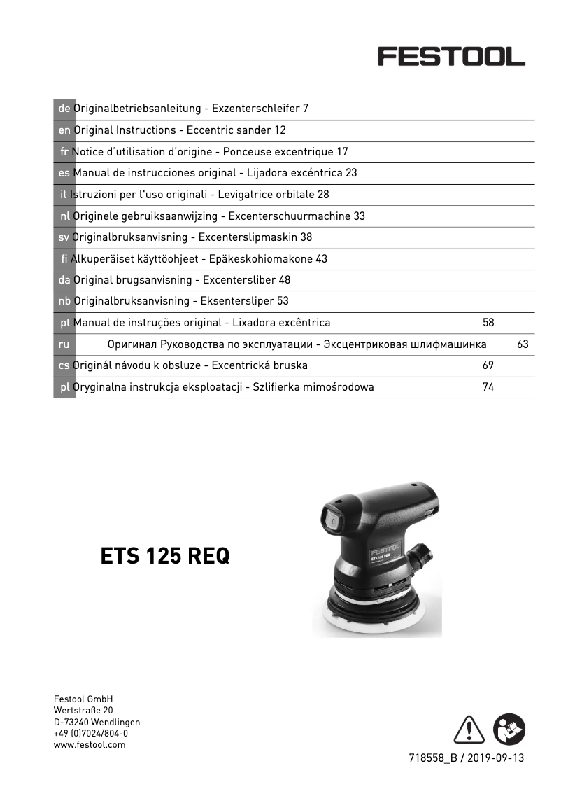 Page n°1 - Manuel utilisateur Festool ES-ETS 125 REQ-Plus