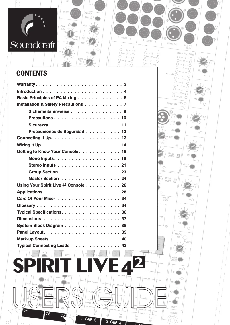 Page 1 de la notice Manuel utilisateur Soundcraft Spirit Live 4-2