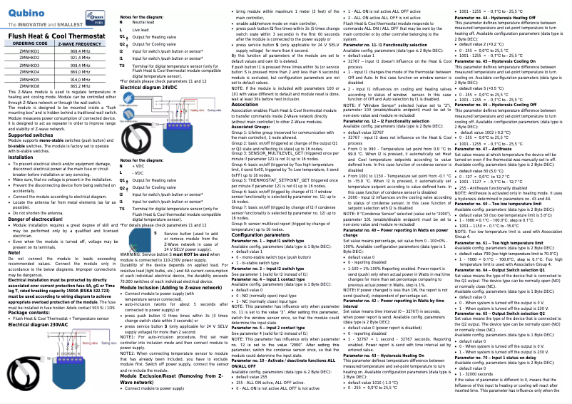 Page 1 de la notice Manuel utilisateur Qubino Flush Heat & Cool