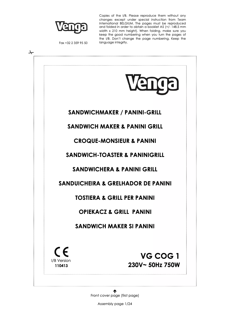 Imagen de la primera página del manual del dispositivo VG COG 1