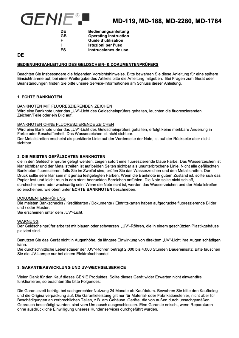 Image de la première page du manuel de l'appareil MD 119