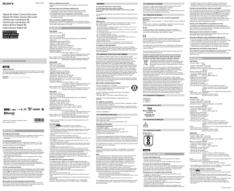 Page 1 de la notice Guide d'installation Sony HDR-AS50