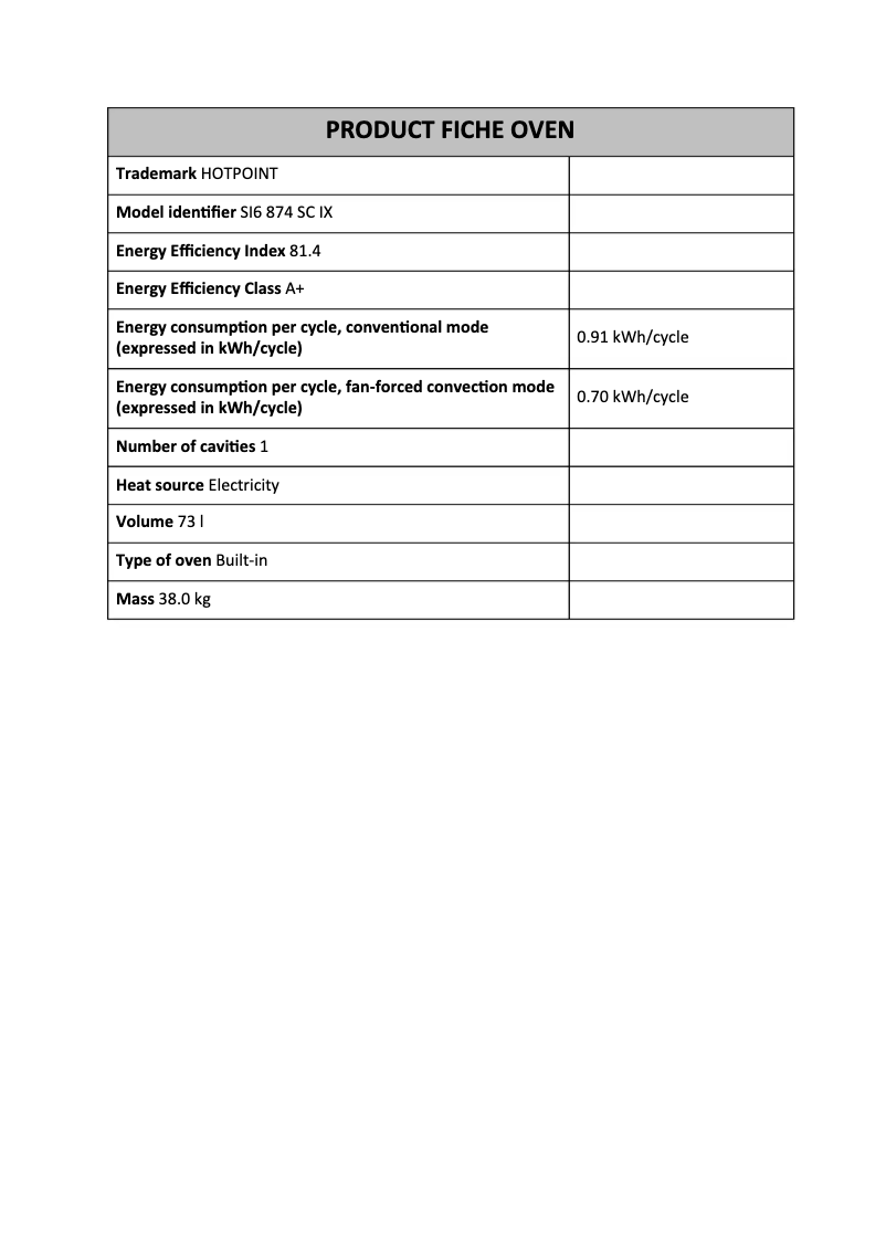 Page n°1 - Fiche technique Hotpoint SI6 874 SC IX