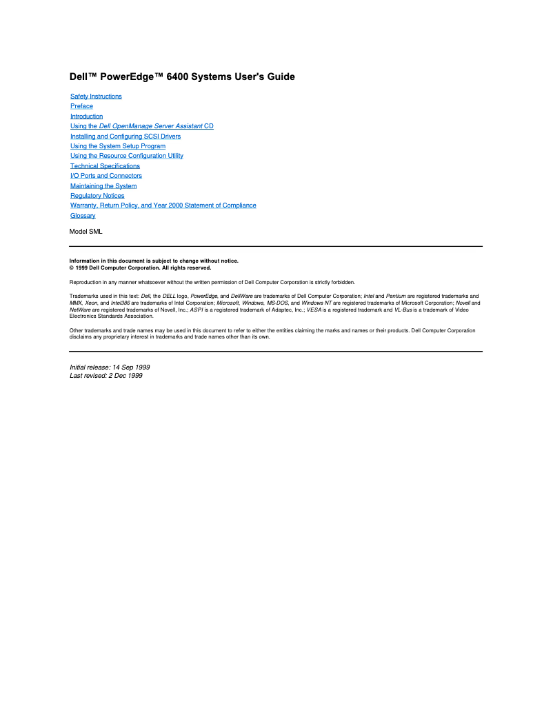 Page n°1 - Manuel utilisateur Dell PowerEdge 6400