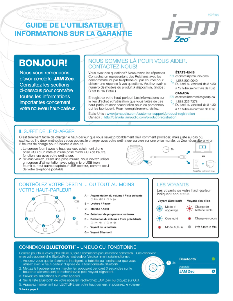 Página 1 del manual Manual de usuario Jam Zeo HX-P390