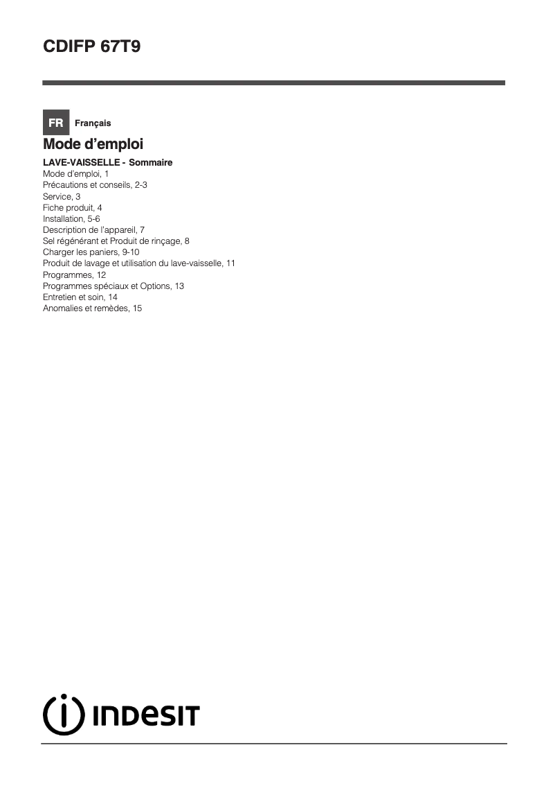 Image de la première page du manuel de l'appareil CDIFP 67T9 C FR