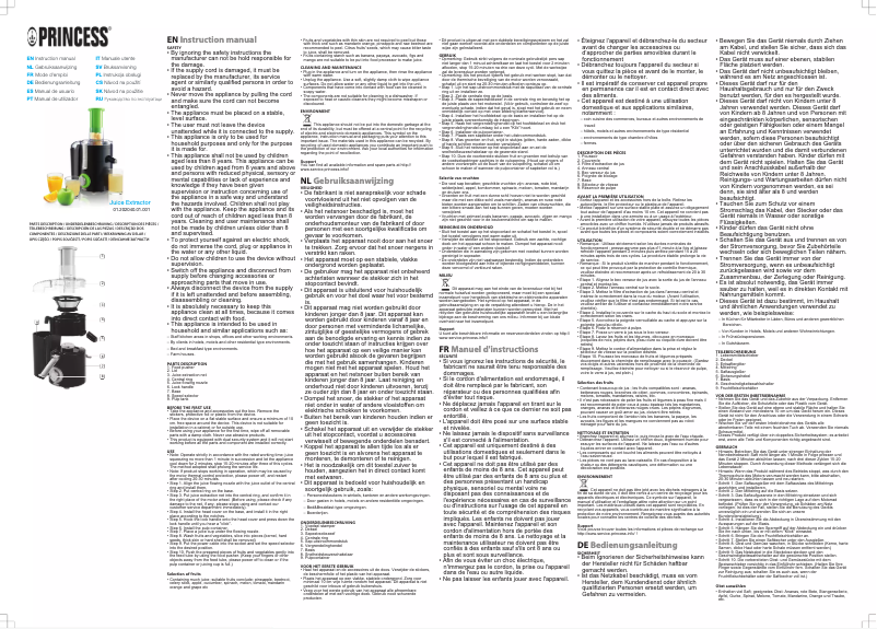 Page 1 de la notice Manuel utilisateur Princess Juice Extractor