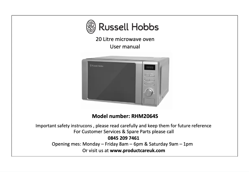 Page n°1 - Manuel utilisateur Russell Hobbs RHM2064C