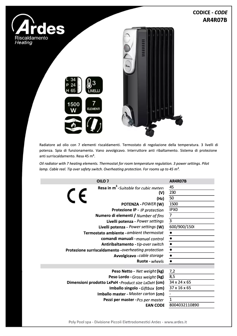 Página 1 del manual Ficha técnica Ardes AR4R07B