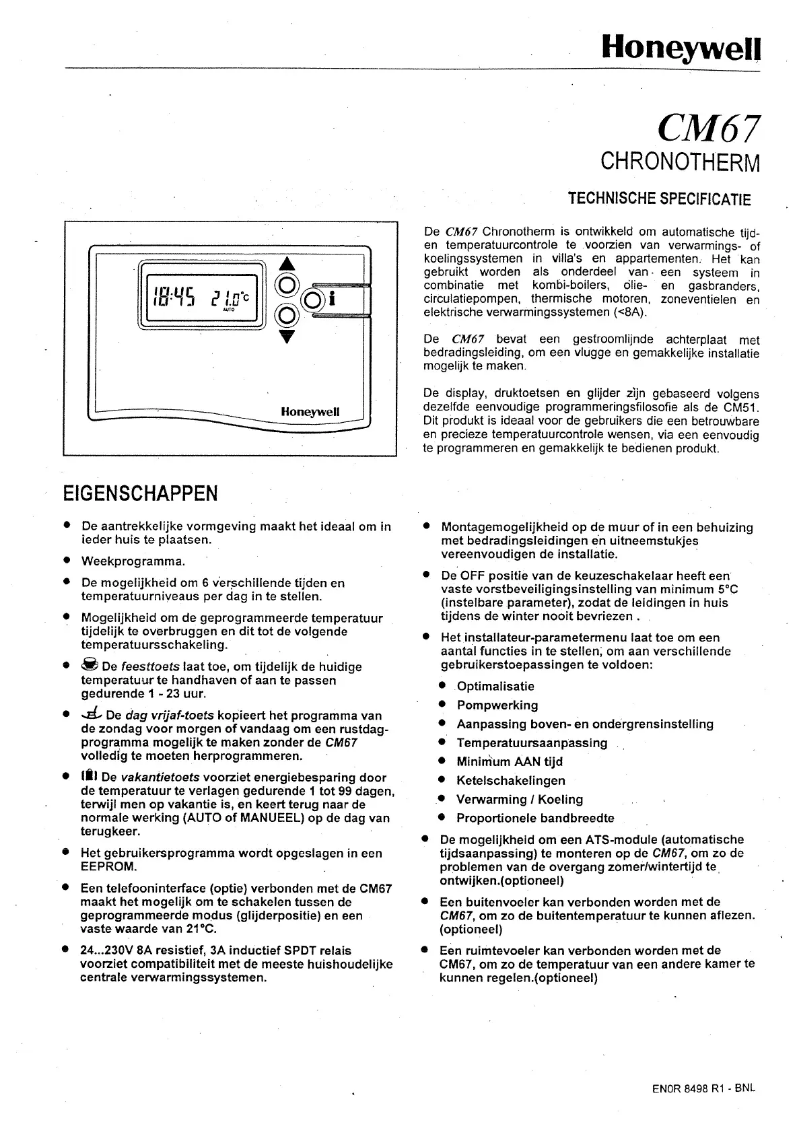 Page 1 de la notice Manuel utilisateur Honeywell Chronotherm CM67