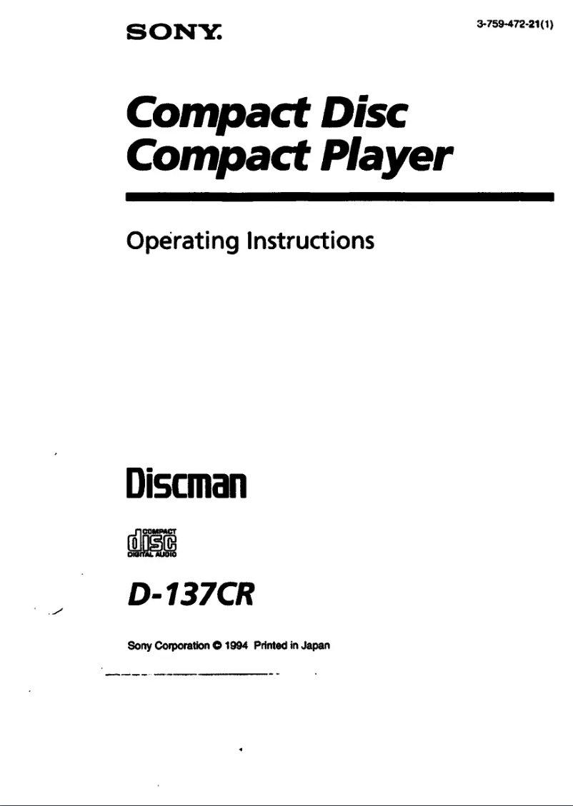 Image de la première page du manuel de l'appareil Discman D-137CR