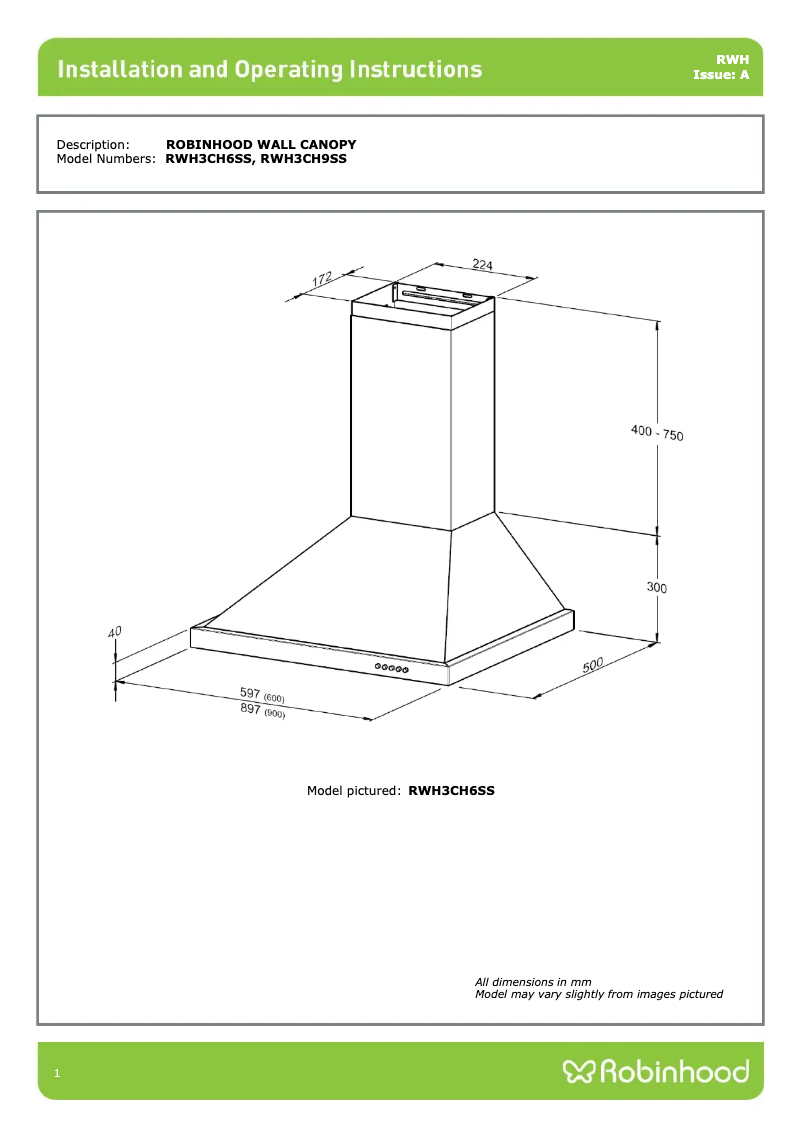 Página 1 del manual Instrucciones / montaje Robinhood RWH3CH6SS
