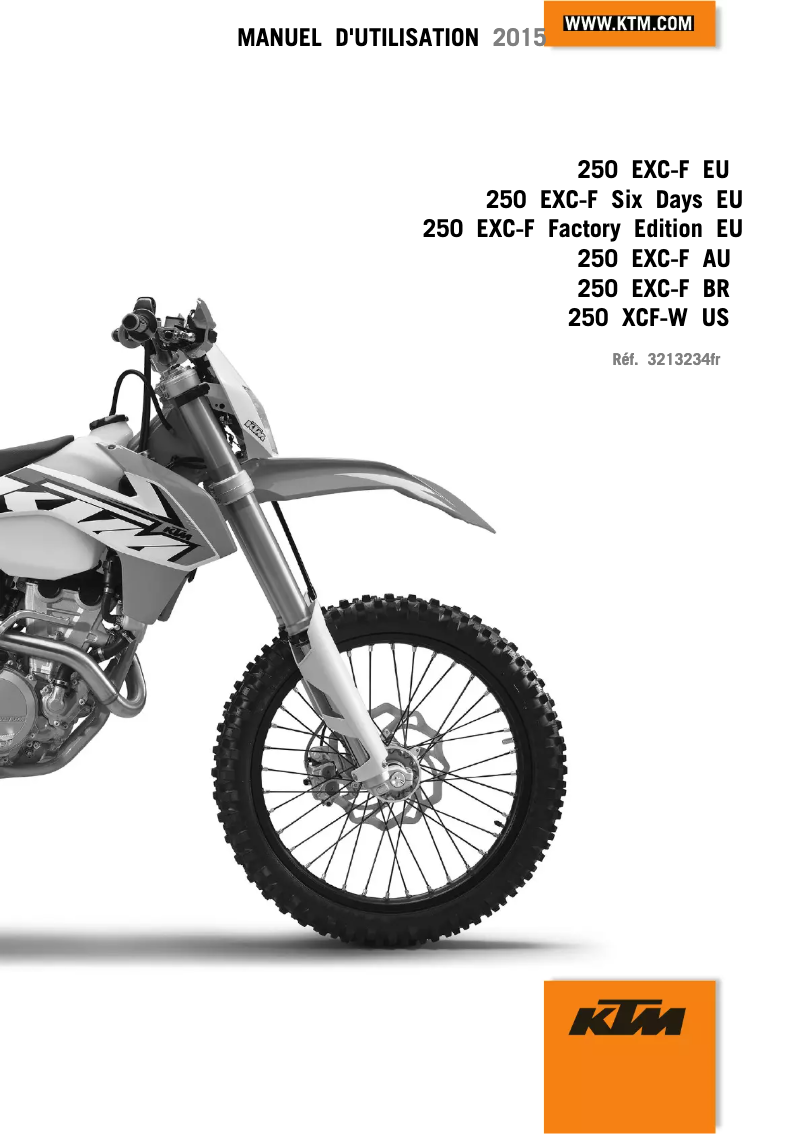 Page 1 de la notice Manuel utilisateur KTM 250 EXC-F Six Days (2015)