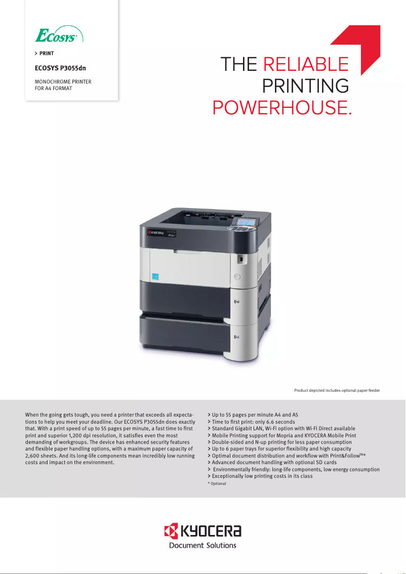 Page 1 de la notice Fiche technique Kyocera ECOSYS P3055dn