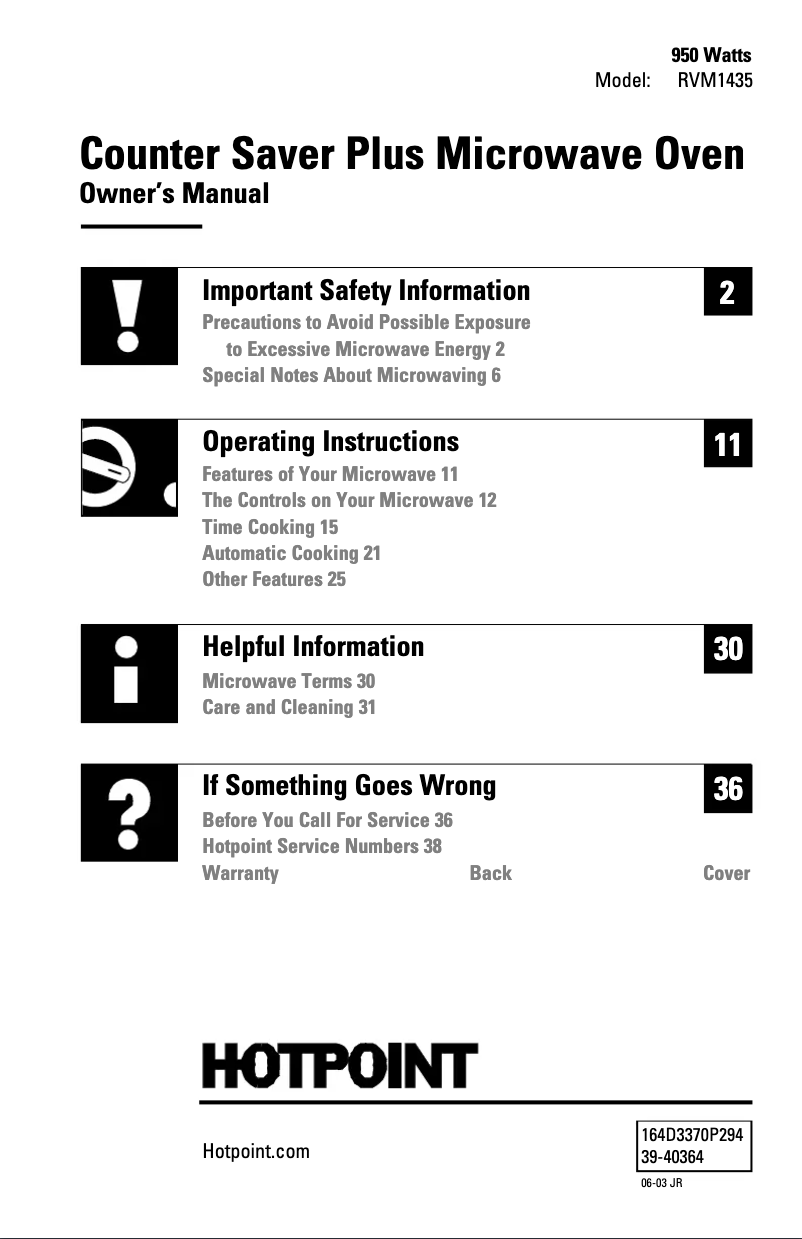 Image de la première page du manuel de l'appareil CounterSaver Plus RVM1435WD