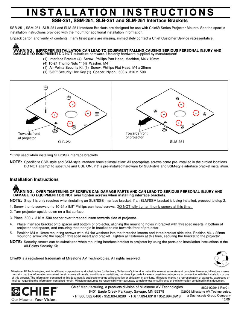 Page 1 de la notice Manuel utilisateur Chief RPMA251