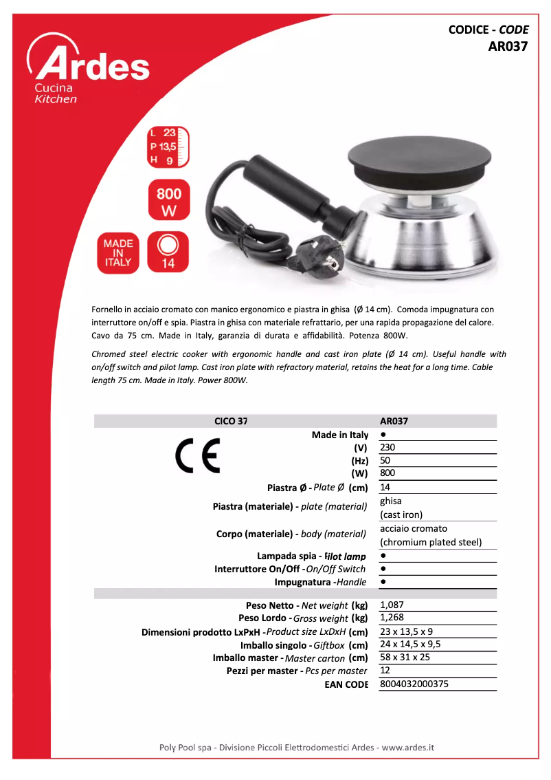 Página 1 del manual Ficha técnica Ardes DSC6937