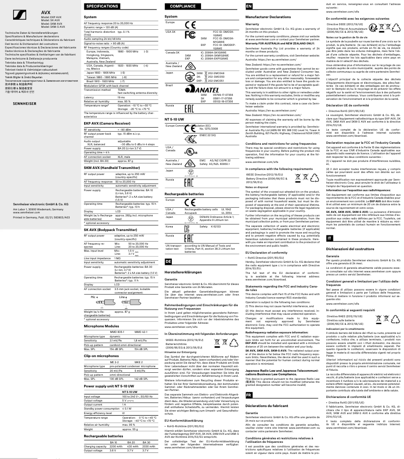 Page 1 de la notice Fiche technique Sennheiser AVX-835