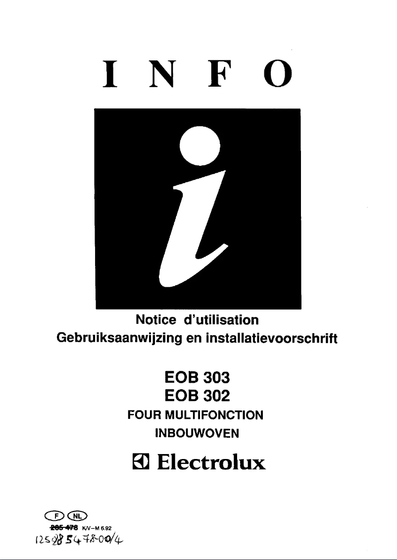 Page n°1 - Manuel utilisateur Electrolux EOB303