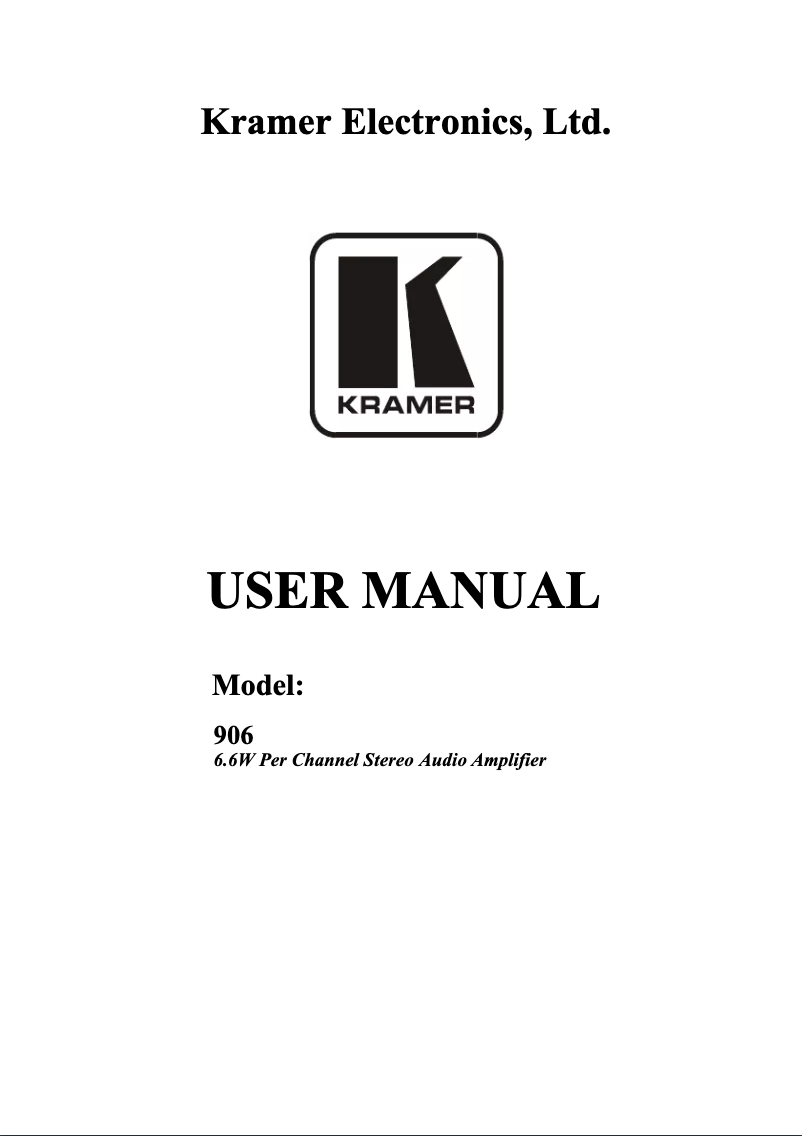 Page n°1 - Manuel utilisateur Kramer 906