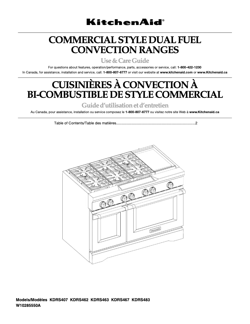 Page n°1 - Manuel d'utilisation et d'entretien KitchenAid KDRS407VSS