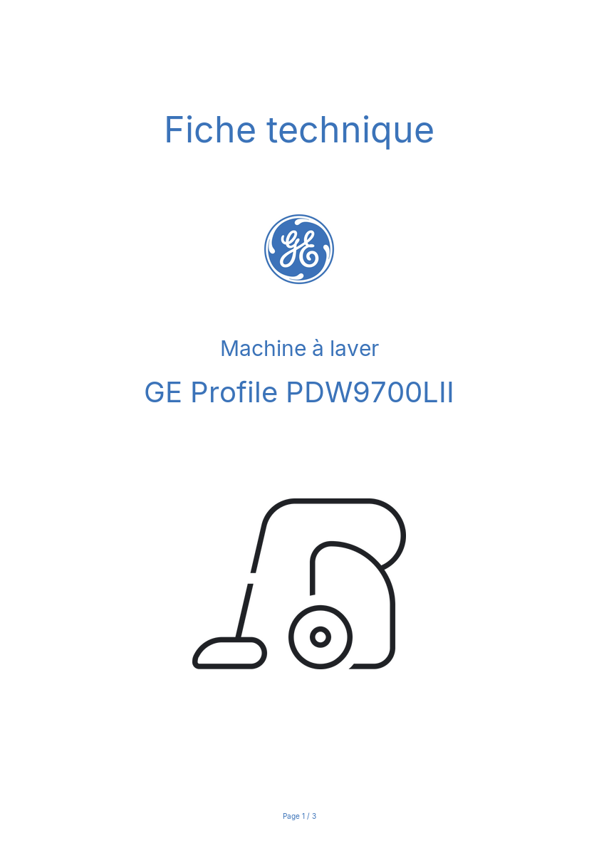 Page n°1 - Fiche technique GE Profile PDW9700LII