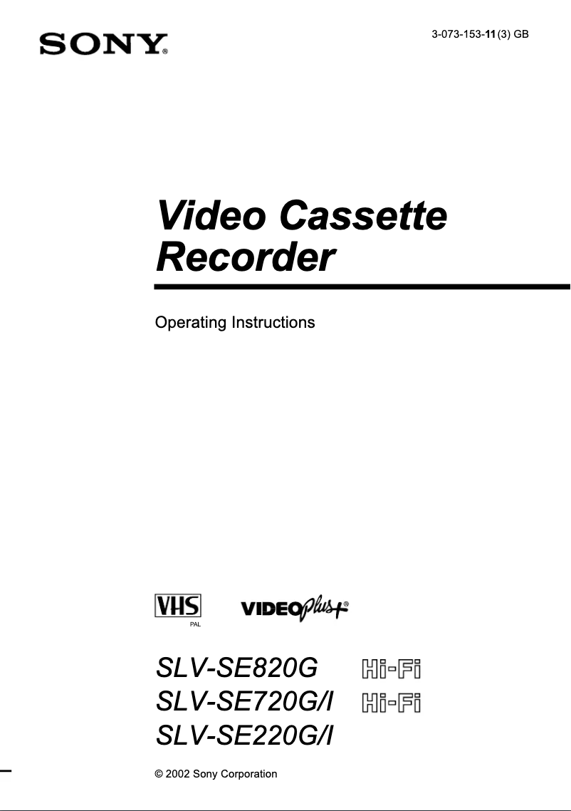 Page 1 de la notice Manuel utilisateur Sony SLV-SE220G