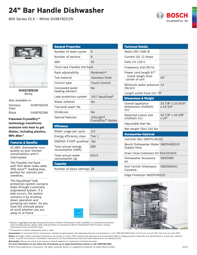 Page 1 of the manual Technical Sheet Bosch SHX878ZD2N