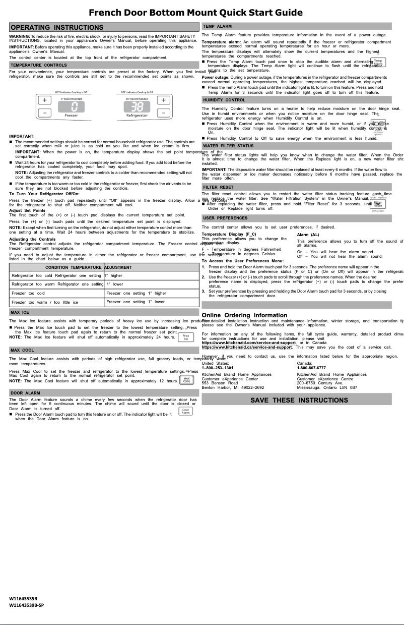 Page 1 de la notice Guide de démarrage rapide Whirlpool WRFF5333PV