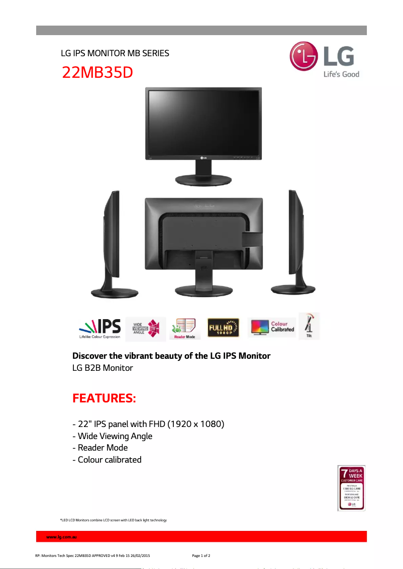 Página 1 del manual Ficha técnica LG 22MB35D