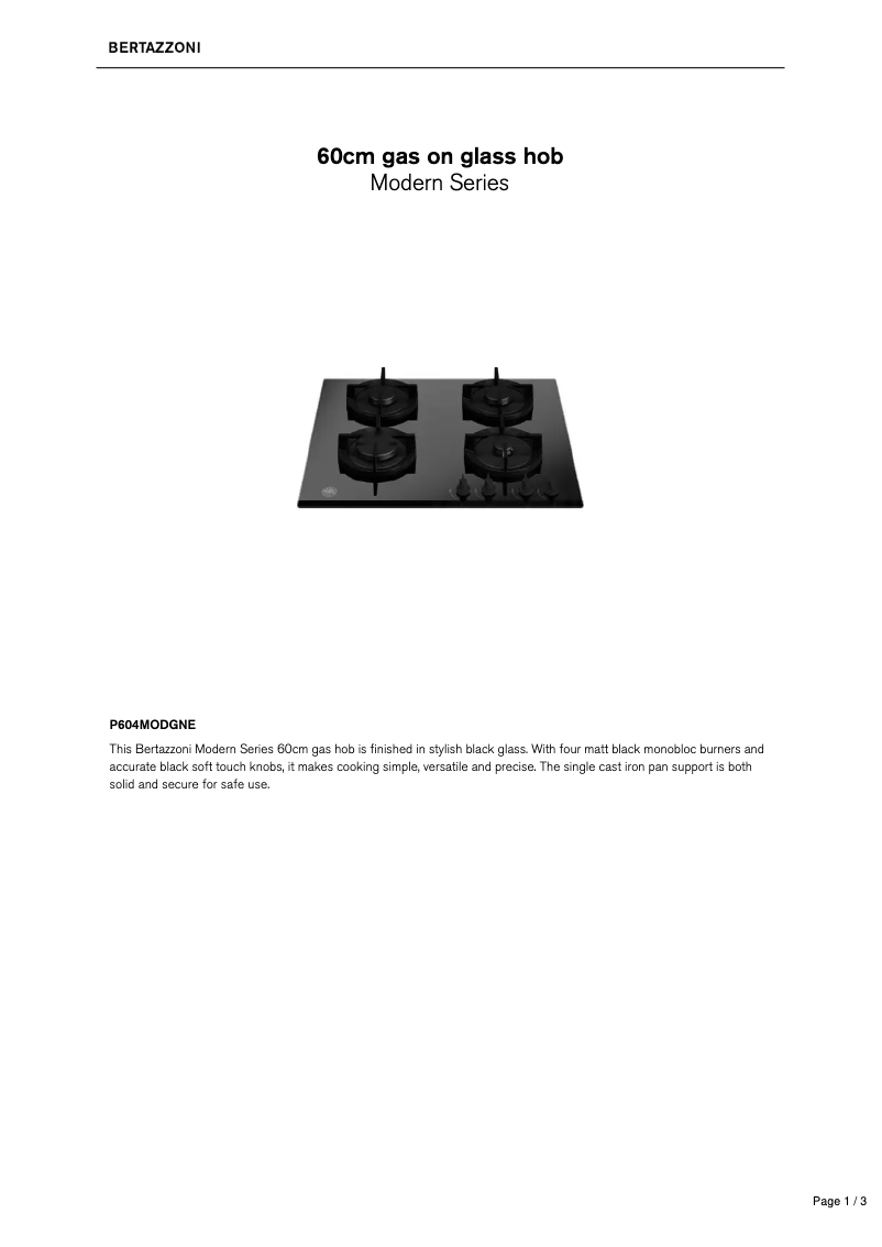 Page 1 de la notice Fiche technique Bertazzoni P604MODGNE