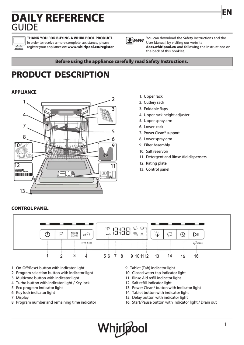 Page 1 de la notice Manuel utilisateur Whirlpool WFO3041PLXUK