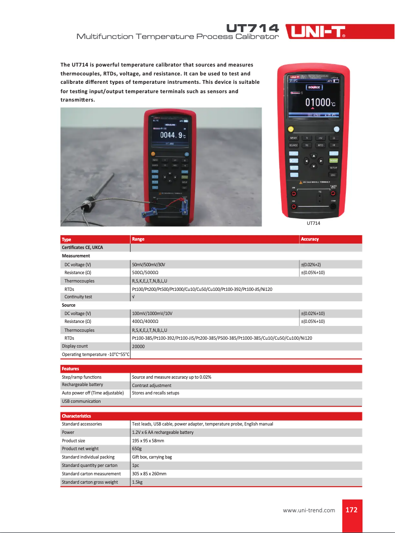 Page 1 de la notice Manuel utilisateur Uni-T UT714