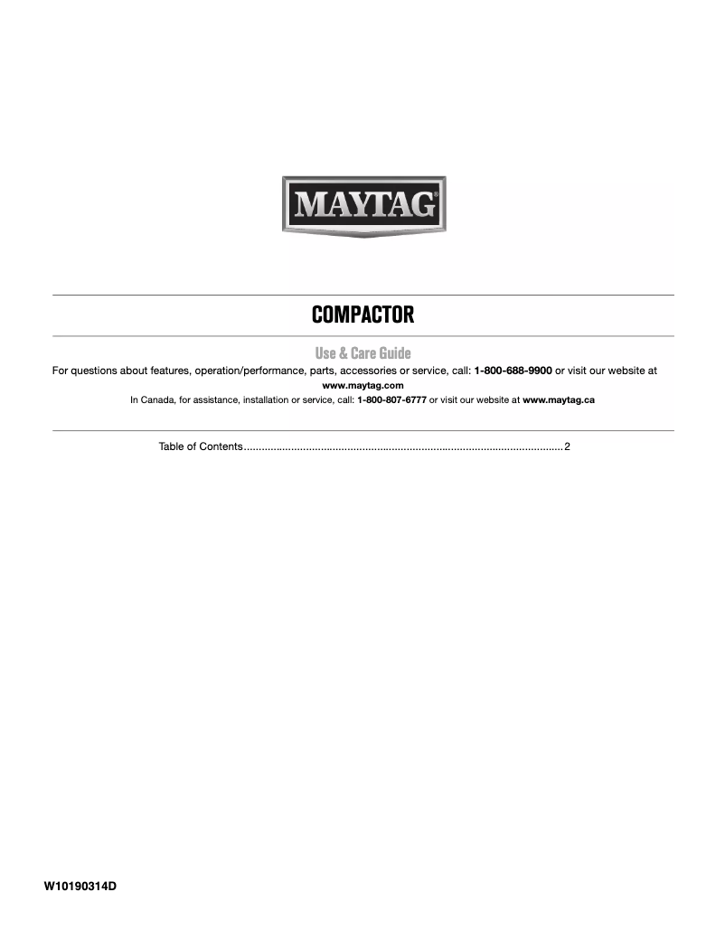 Page 1 de la notice Manuel utilisateur Maytag MTUC7500ADM
