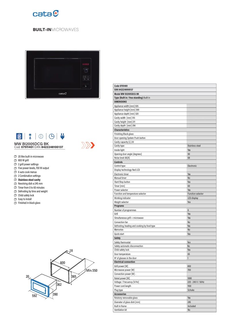Page 1 de la notice Manuel utilisateur CATA MW BI2505DCG BK