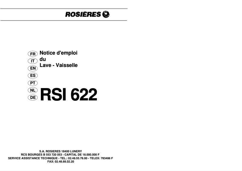 Page 1 de la notice Manuel utilisateur Rosieres RSI 622 RUB