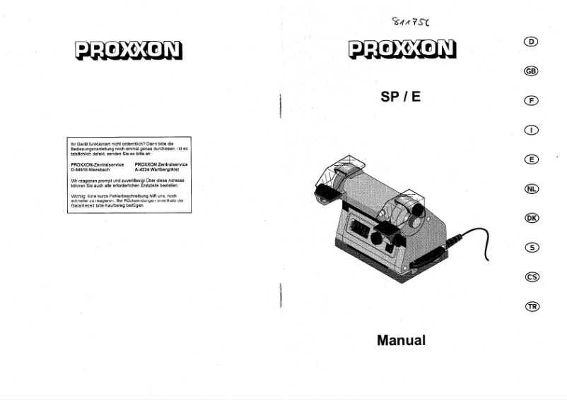 Page n°1 - Manuel utilisateur Proxxon SP/E