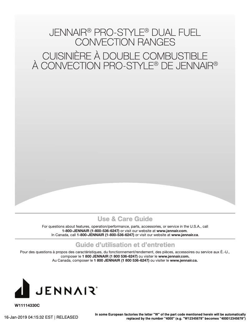 Page n°1 - Manuel utilisateur JennAir JGRP648HL