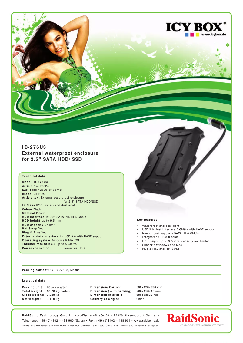 Página 1 del manual Ficha técnica Icy Box IB-276U3