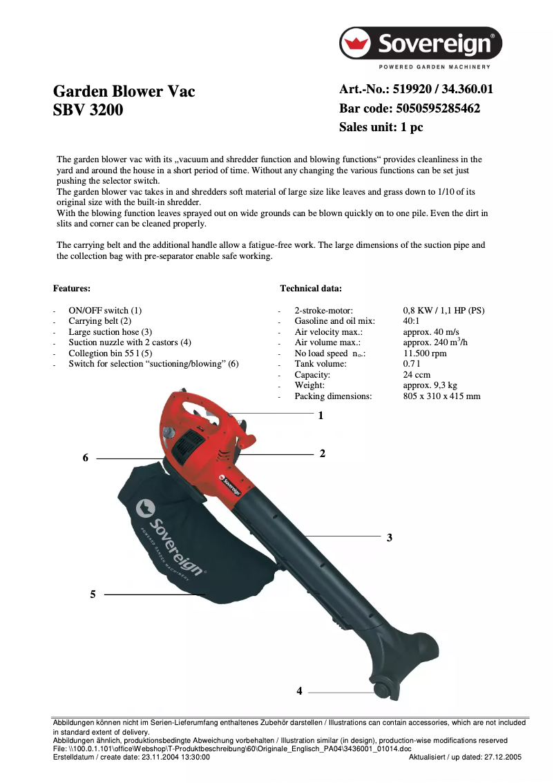 Image de la première page du manuel de l'appareil SBV 3200